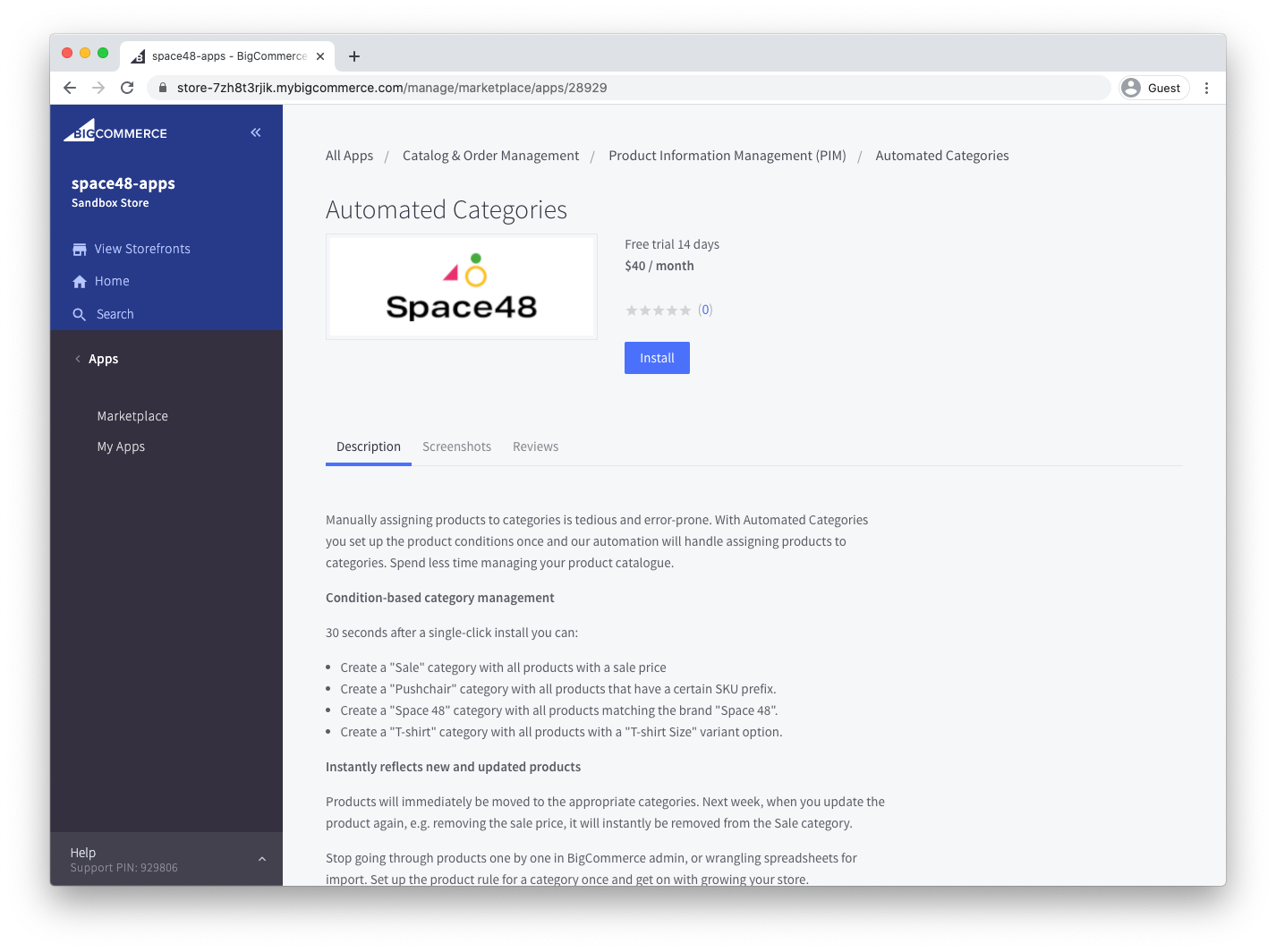 Automated Categories listing in the BigCommerce marketplace