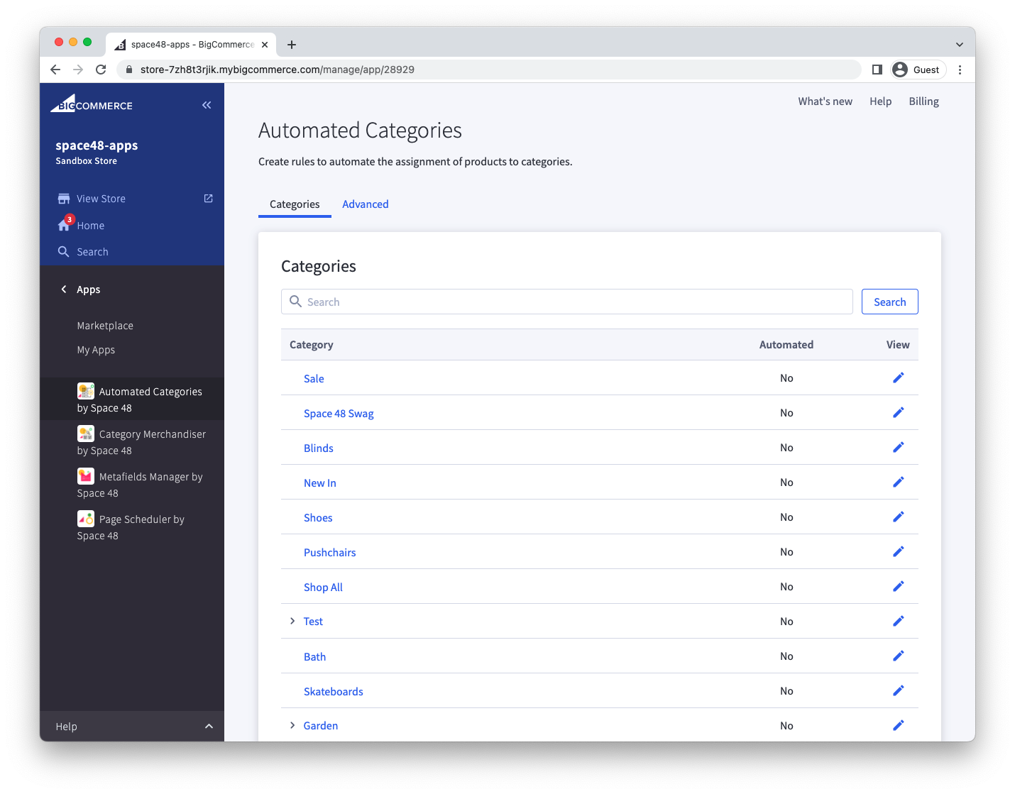 Category list in Automated Categories
