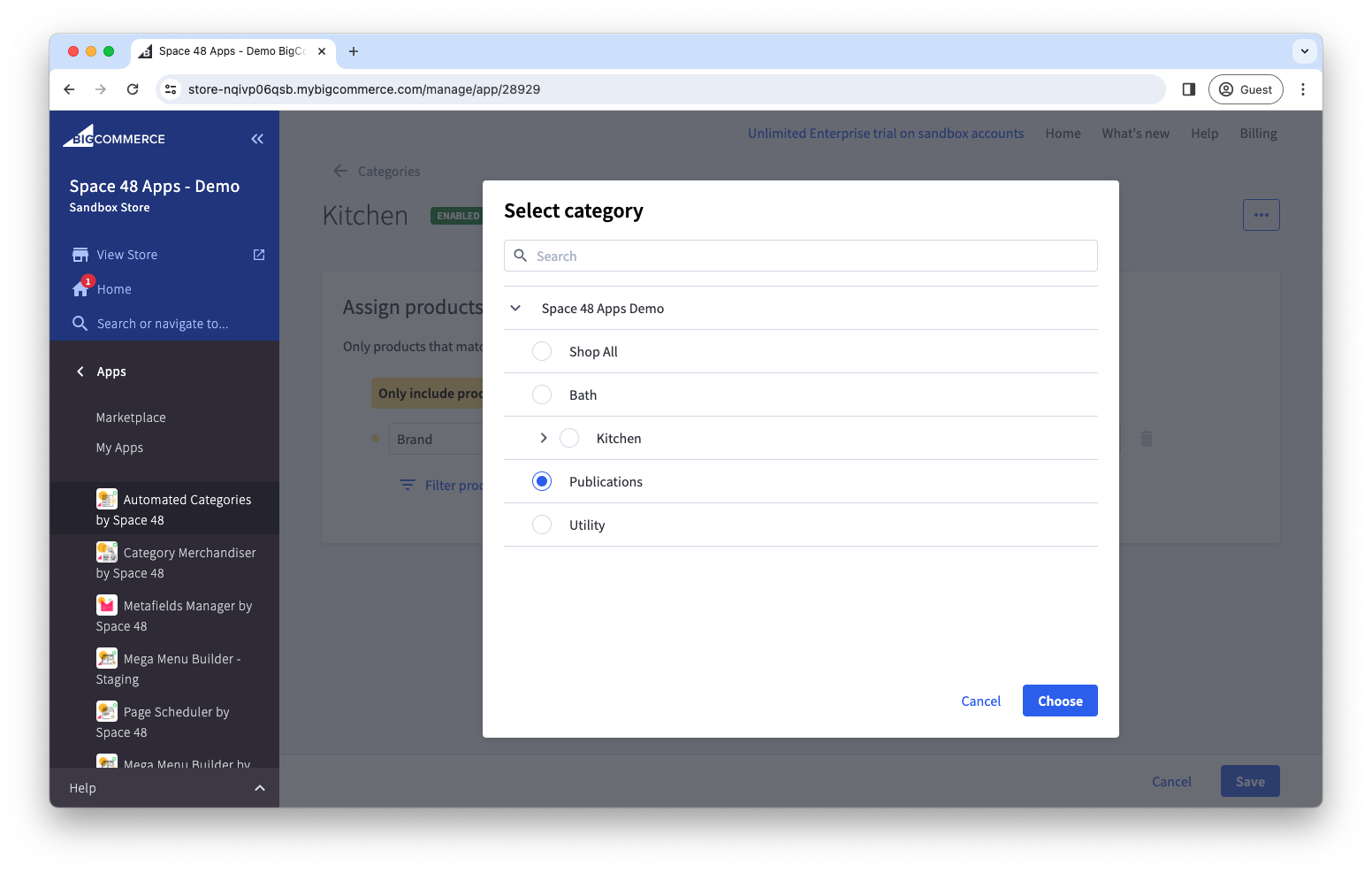 Destination category selection
